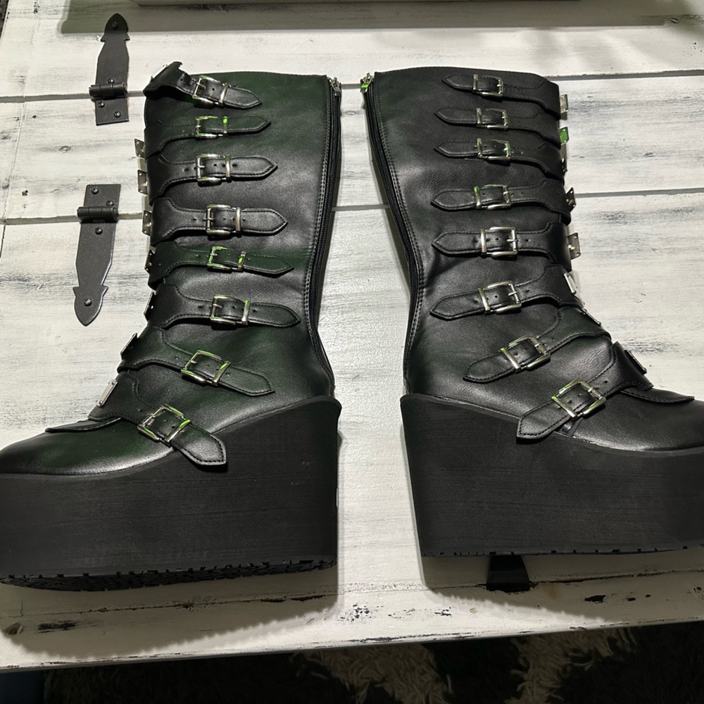Womens Chunky Platform Knee High Boots High Heel Round-Toe Zip Punk Goth